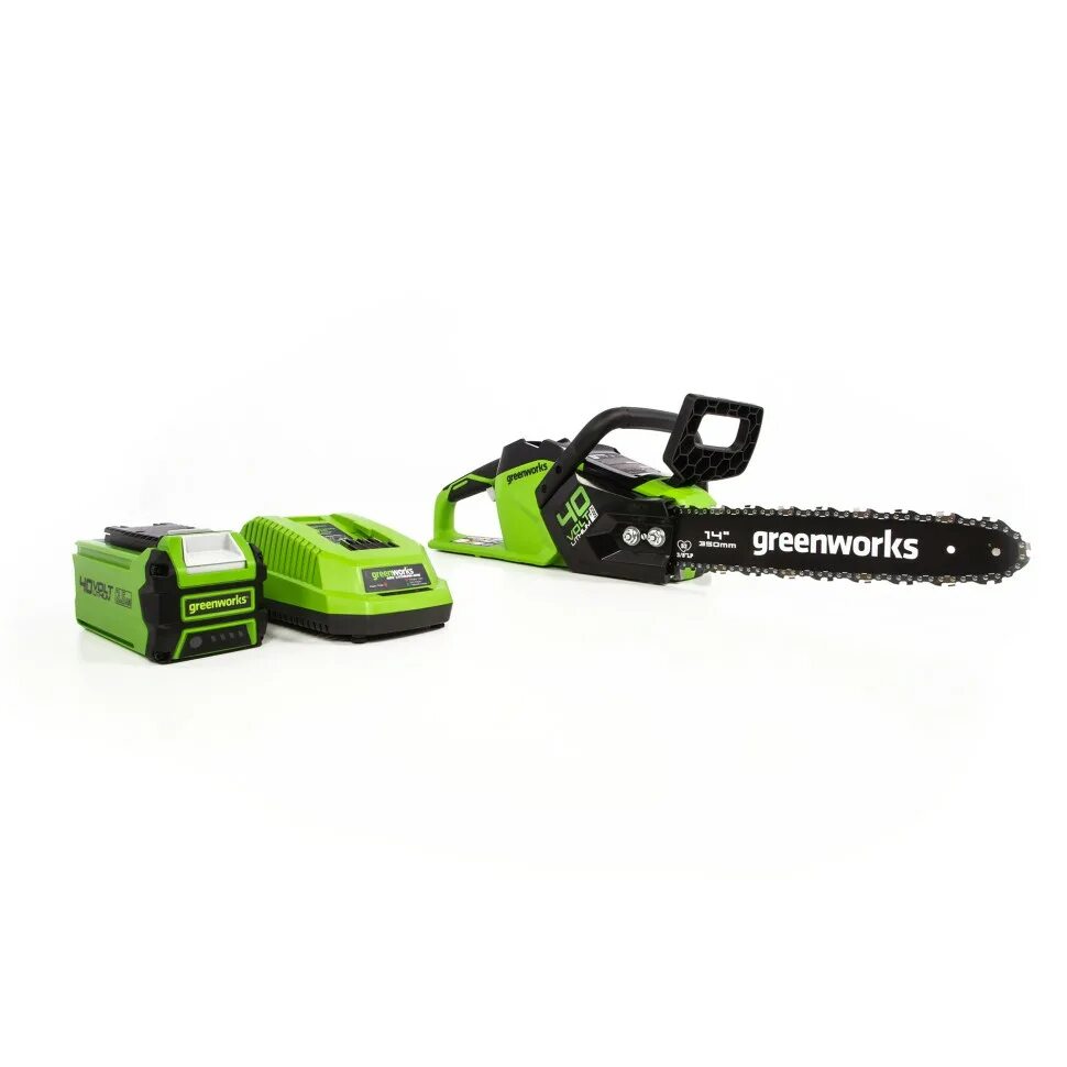 Greenworks пила. Greenworks gd40-cs40-k4. пила greenworks gd40cs15. аккумуляторная цепная пила гринворкс 40v 4a с аккумулятором в комплекте. пила цепная аккумуляторная greenworks gd40cs18 (g-max 40v) (б/акк;б/зу).