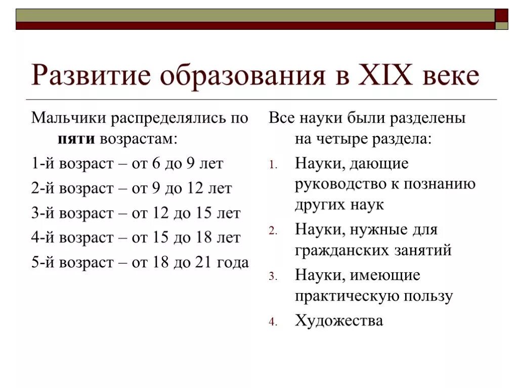 Развитие образования в XIX В. Образование в 19 веке в России таблица. Развитие образования в 19 веке. Развитие образования 19 века в России.