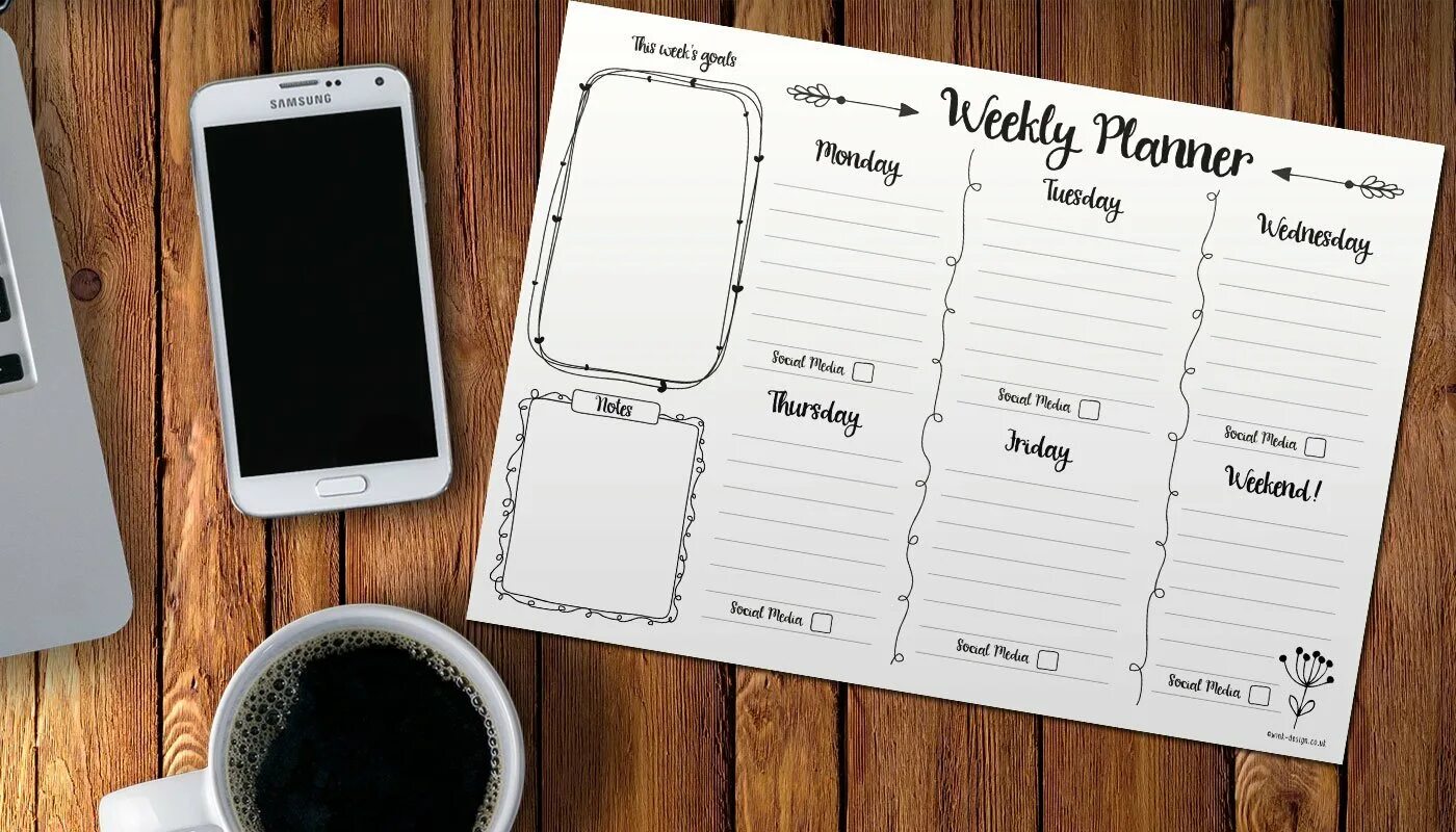 Недельный планер. Планер на неделю. Weekly Planner. Недельный планер черно белый.