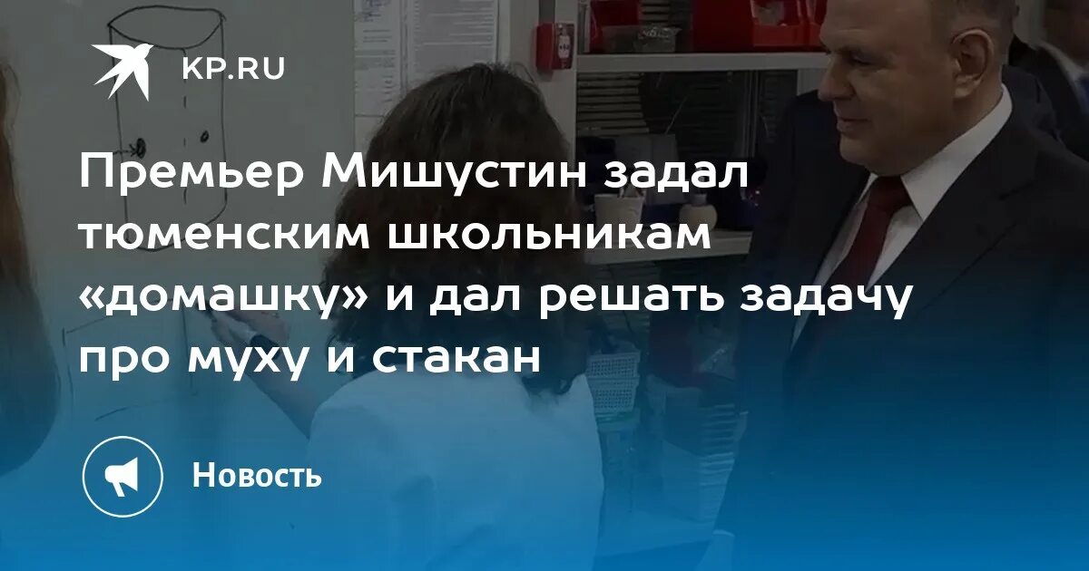 Мишустин задал тюменским школьникам задачу про муху и стакан. Задачка от Мишустина. Мишустин задача. Задача Мишустина решение.