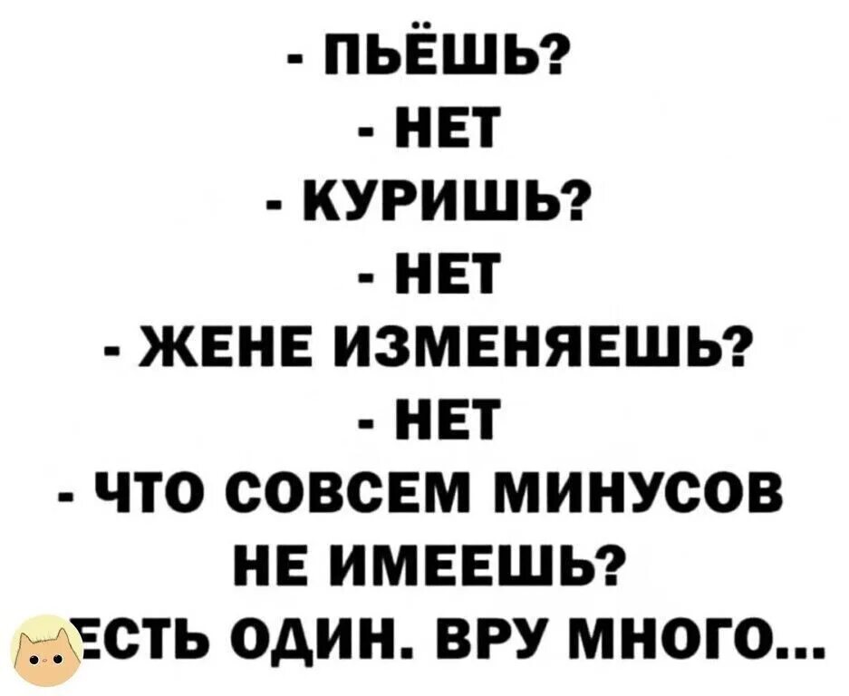 Нету попить. Приколы текстовые. Пьешь нет куришь нет жене изменяешь нет. Анекдот я много ВРУ. Один недостаток ВРУ много.