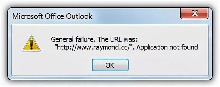 General failure. Ошибка аутлук. Ошибка MS Outlook. Application not found.