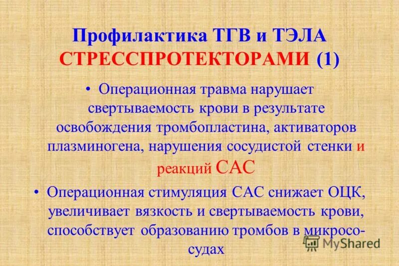 Профилактика послеоперационных тромбозов