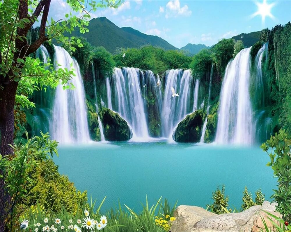 Comes natural. Сказочный водопад. Пейзаж водопад. Фреска водопад. Обои водопад.