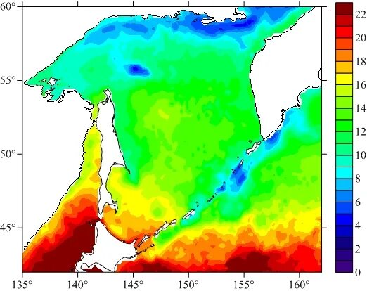 Температура воды охотское. Карта температуры Охотского моря. Климат Охотского моря. Температурная карта Охотского моря. Охотское море температура воды.