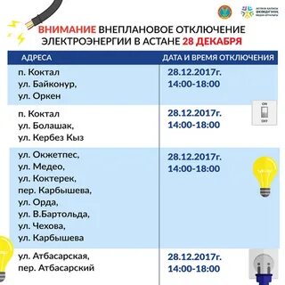 Список отключения света