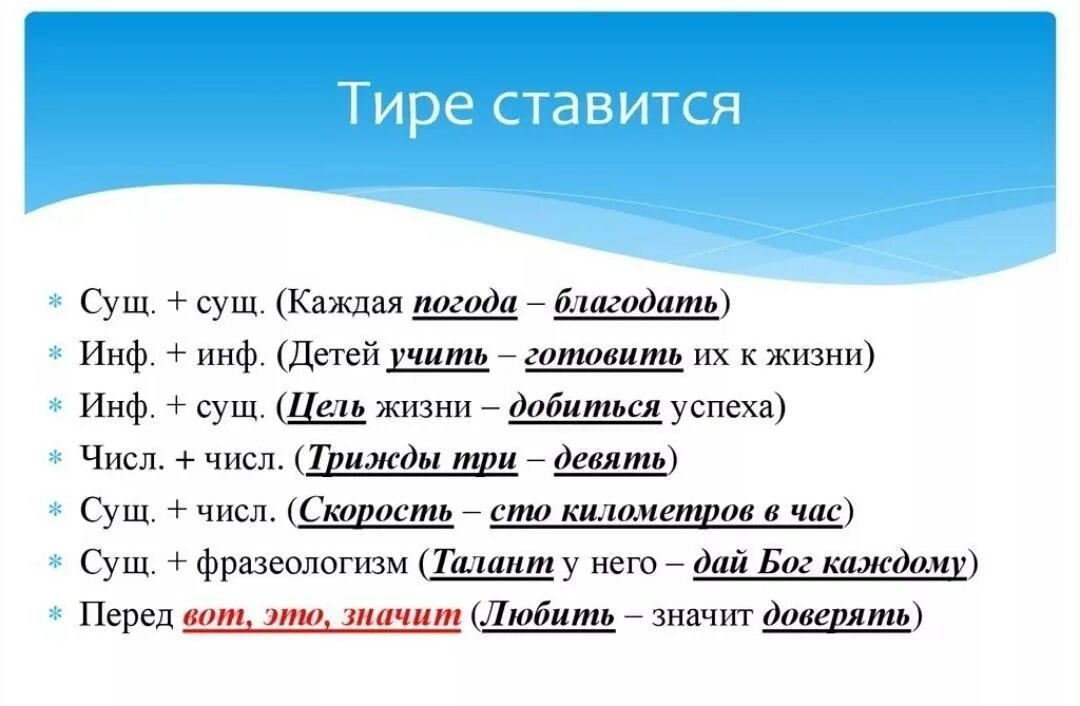 В каком случае в предложении ставится тире. Правила когда ставится тире. в каких случаях ставится и не ставится тире. перед какими словами ставится тире. правило когда ставится дефис.