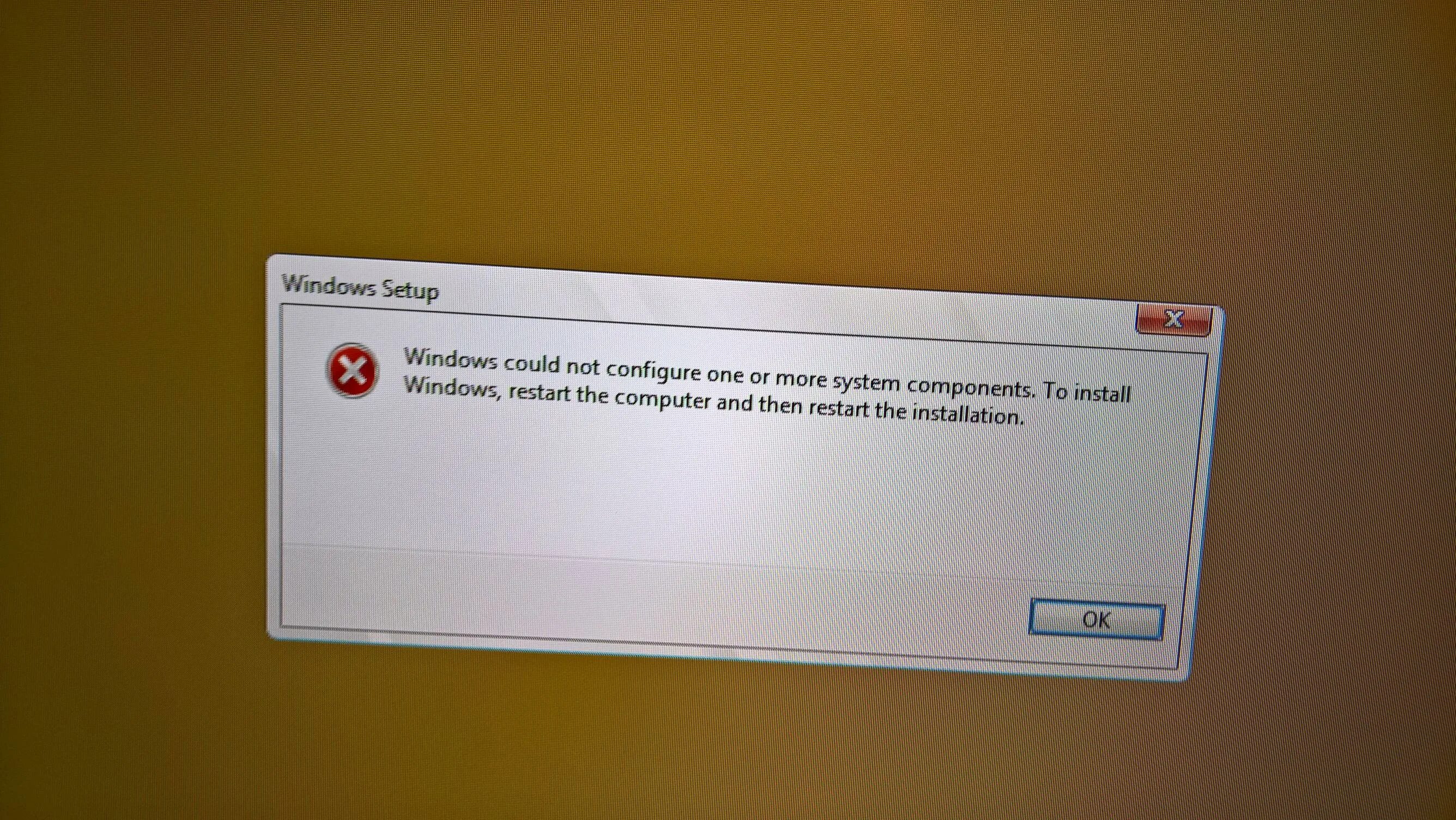 Ошибка Windows. Windows could not configure one or more System components. Popup ошибки. Виндовс 7 учетные записи. Fail load config