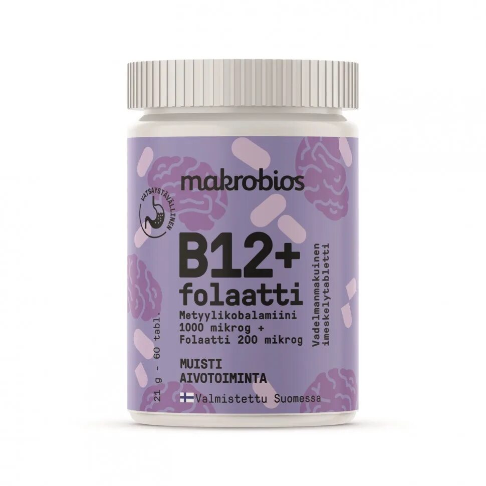 Фолиевая кислота с витаминами в12 отзывы. Витамин b12 + фолиевая кислота Makrobios. Витамины macrobios финские. Витамин b12 в таблетках. Фолиевая кислота 60 таб.