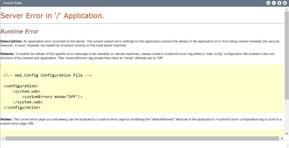Runtime ошибка SQL Server. Application Error. Server Error occurred. Internal application Error.