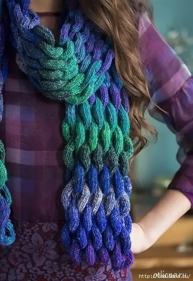 Красивый шарф. Объемный шарф. Вязаные шарфы. Шарф многоцветный спицами. Красивый шарф связанный