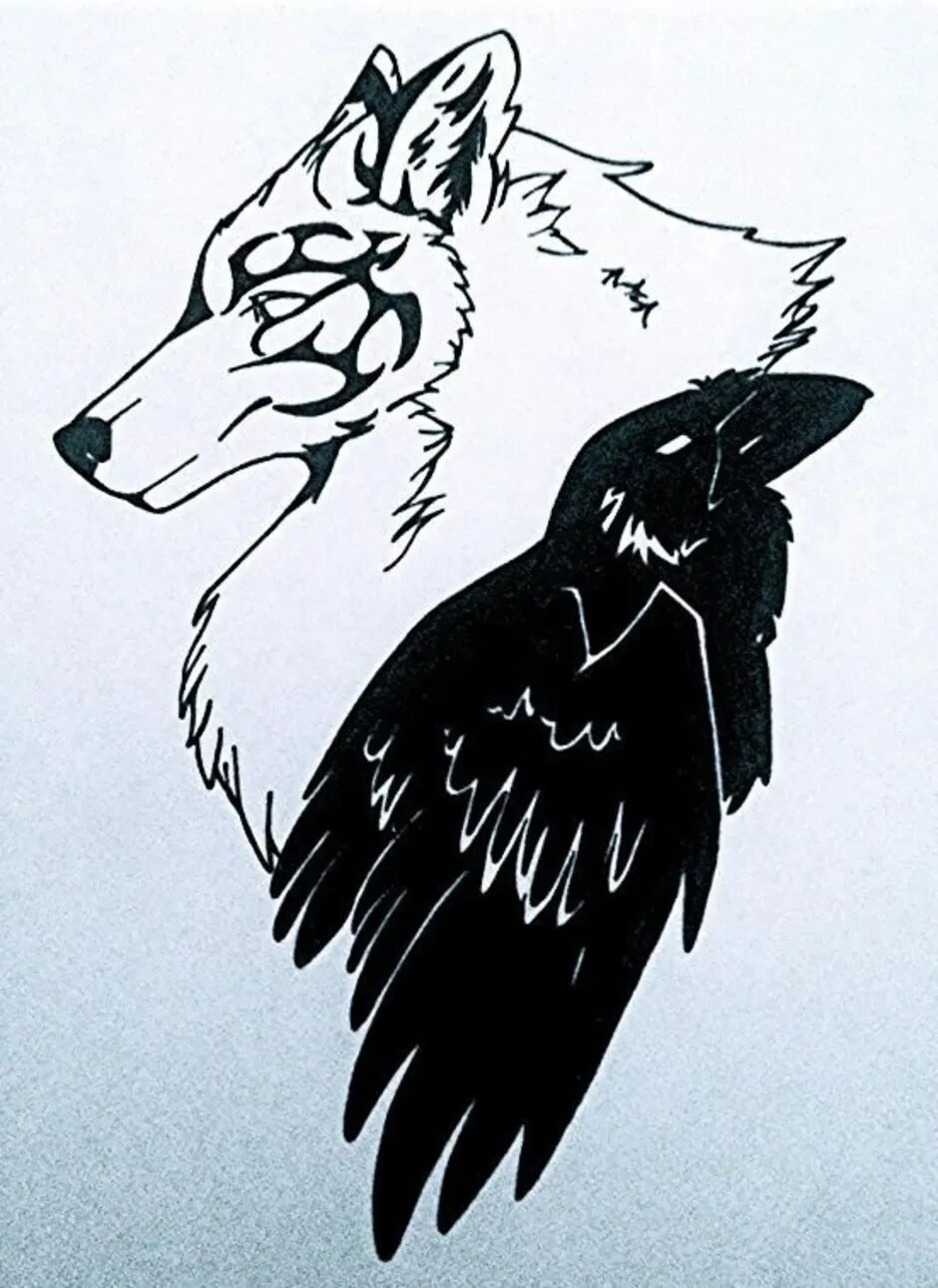 волк с вороной тату. тату волк и ворон для девушек. волк и ворон эскиз. тату волк и ворон. волк с вороном тату эскизы.