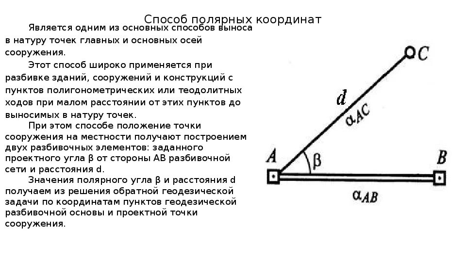 Полярный способ определения координат в геодезии. Способ Полярных координат при выносе проекта в натуру. Полярный способ в геодезии. Полярная система координат в геодезии.