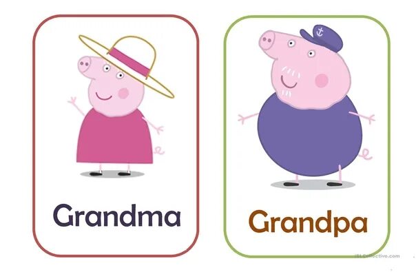 Карточки с Пеппой. Семья Flashcards Peppa. Бабушка свинки Пеппы. Карточки Peppa Pig. Английский пеп