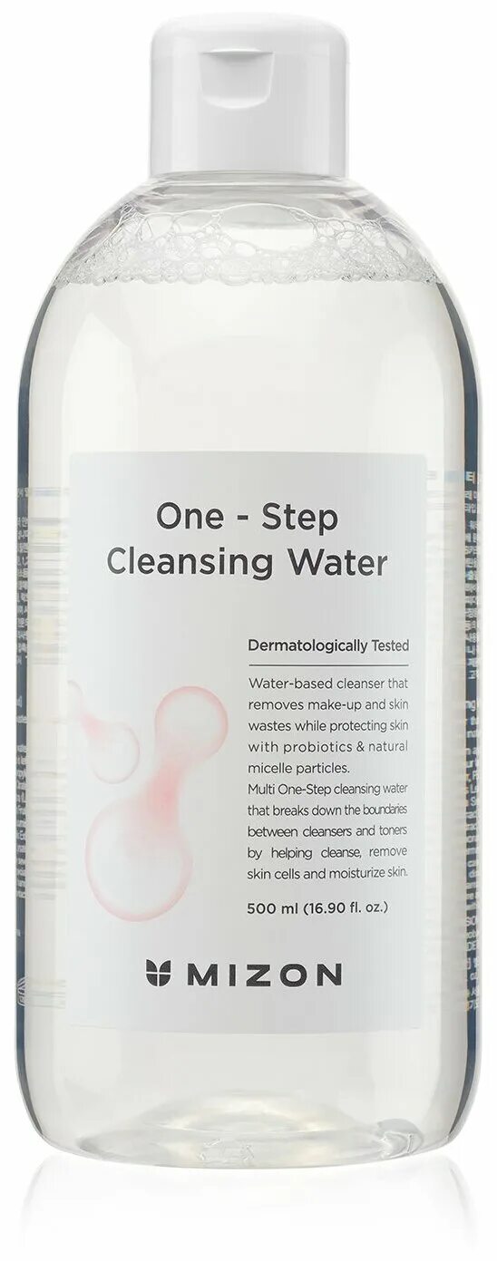 Очищающая вода для лица. Mizon one Step Cleansing Water 500ml. Mizon one Step Cleansing Water мицеллярная вода с пробиотиками 500мл. Мизон мицеллярная вода с пребиотиками. Очищающая вода с лактобактериями Mizon one Step Cleansing Water.