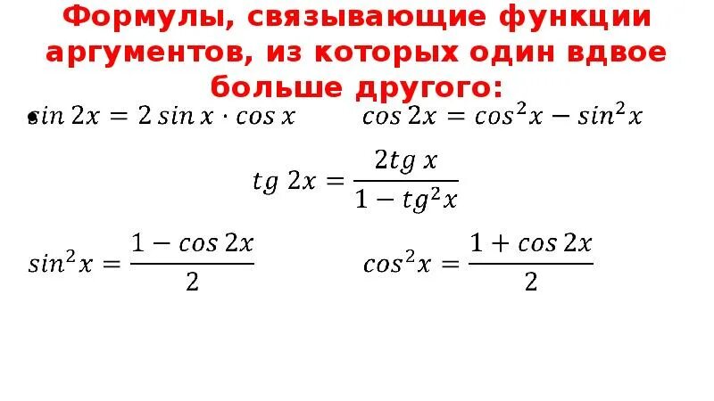 Преобразование аргумента функций. Тригонометрические формулы одного аргумента. Формулы зависимости одного аргумента. Аргумент функции. Зависимость между т. ф. одного и того же аргумента..