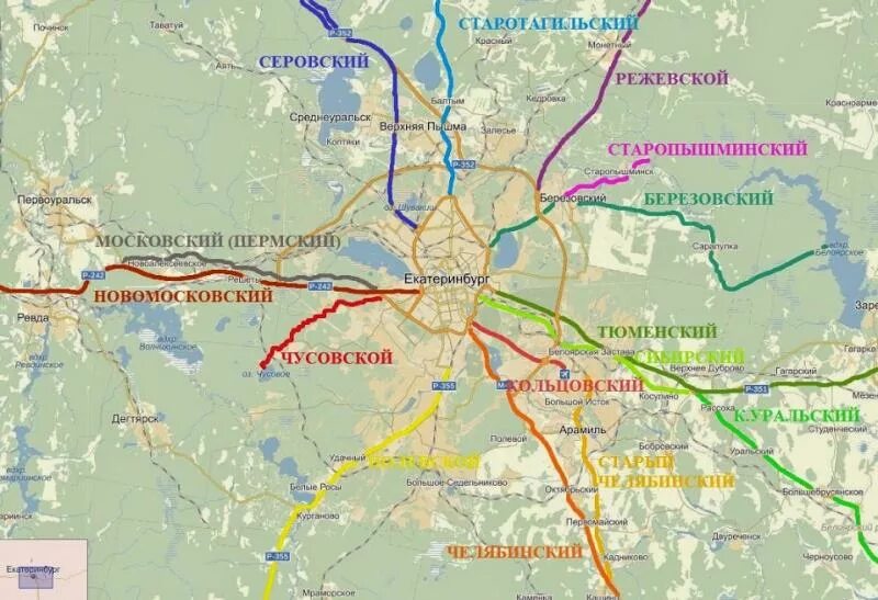 Направление екатеринбурга от москвы. Тракты Екатеринбурга на карте. Тюменский тракт Екатеринбург. Тюменский тракт Екатеринбург на карте. Тюменский тракт от Екатеринбурга карта.