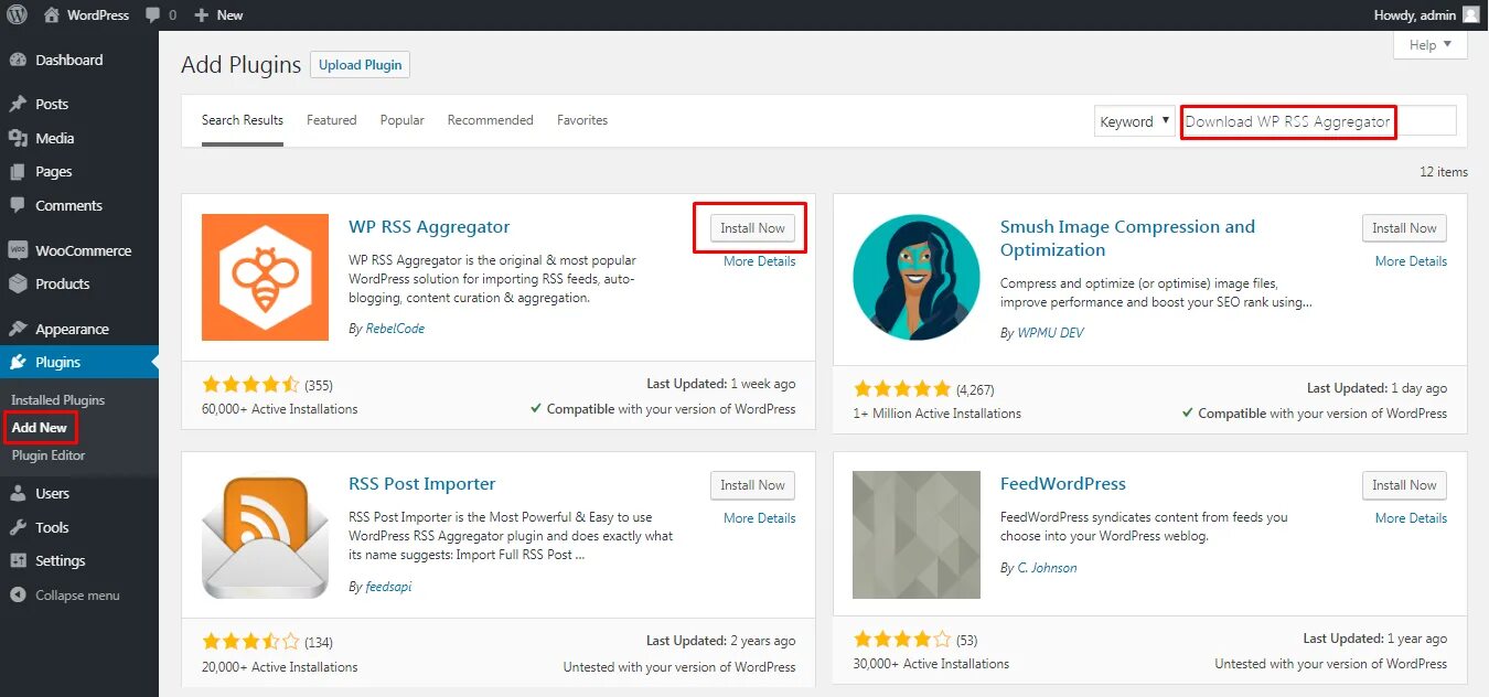 Импорт rss. Wp rss aggregator. установка wp. the rss aggregator расширение.