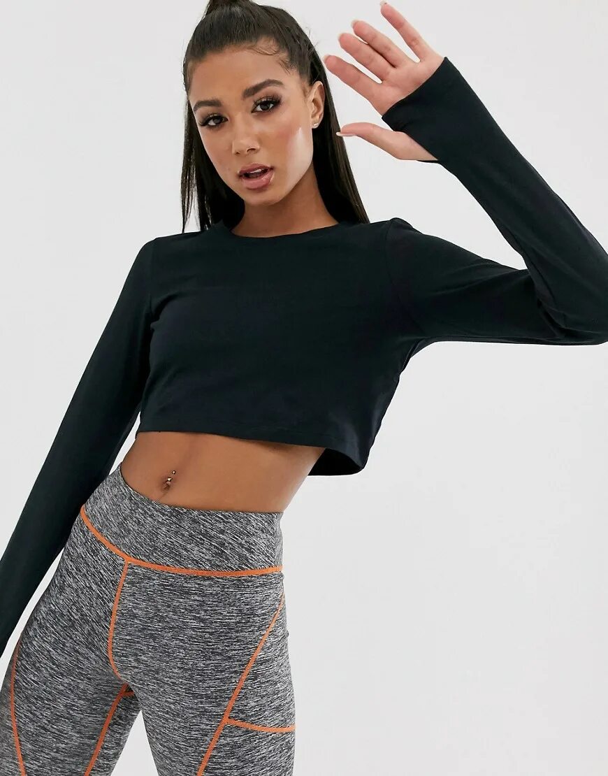 Long sleeve top. Ellesse лонгслив ASOS. Лонгслив укороченный. Лонгслив женский укороченный. Укороченный лонгслив женский черный.