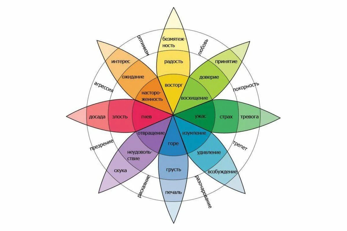 Модель эмоций Плутчика. Цвета вызывающие радость