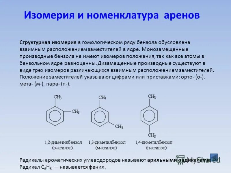 Формулы веществ аренов