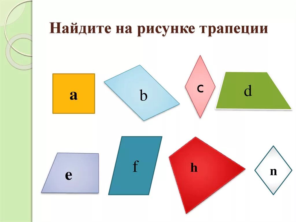 Найди на рисунке трапецию. Найди трапеции на рисунке. Математический рисунок трапеция. Виды трапеций. Выберите трапецию на рисунке.