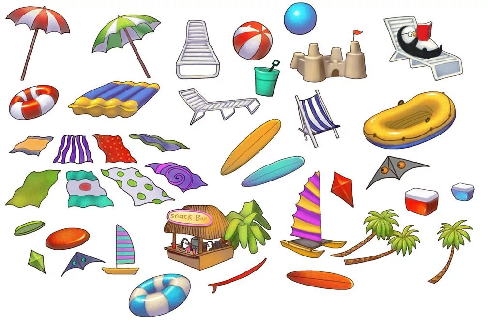 Items things. Предметы для пляжа. Летние предметы. Летние предметы для детей. Лето атрибуты.