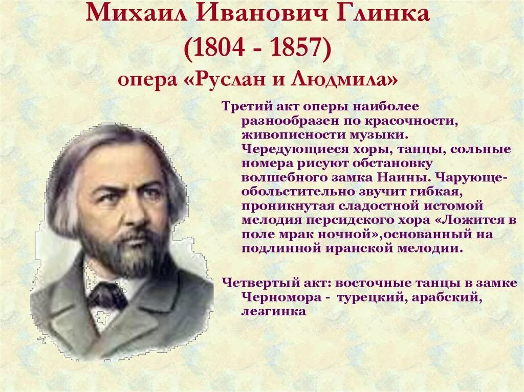 Тема любви в творчестве русских композиторов. Русский композитор Глинка.