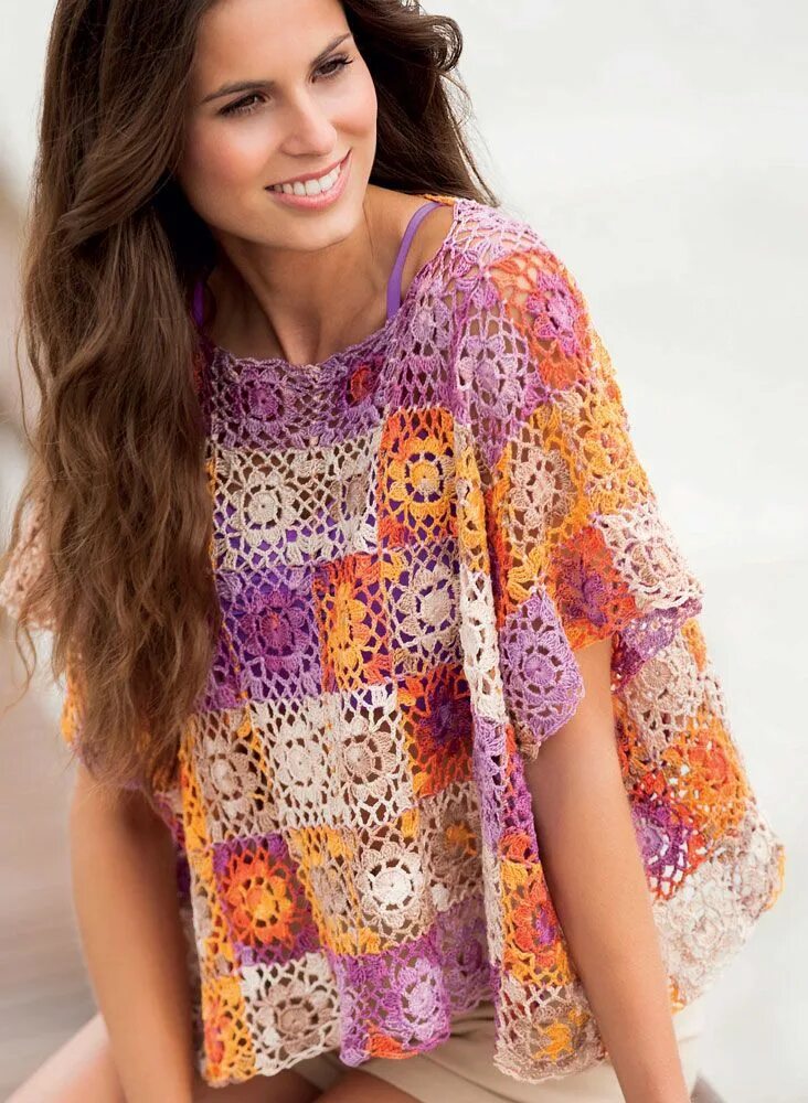 Джемпер мотивами. Туника квадратами крючок. Туника квадратами крючок. Туника из разноцветных мотивов. Туника квадратами крючок.