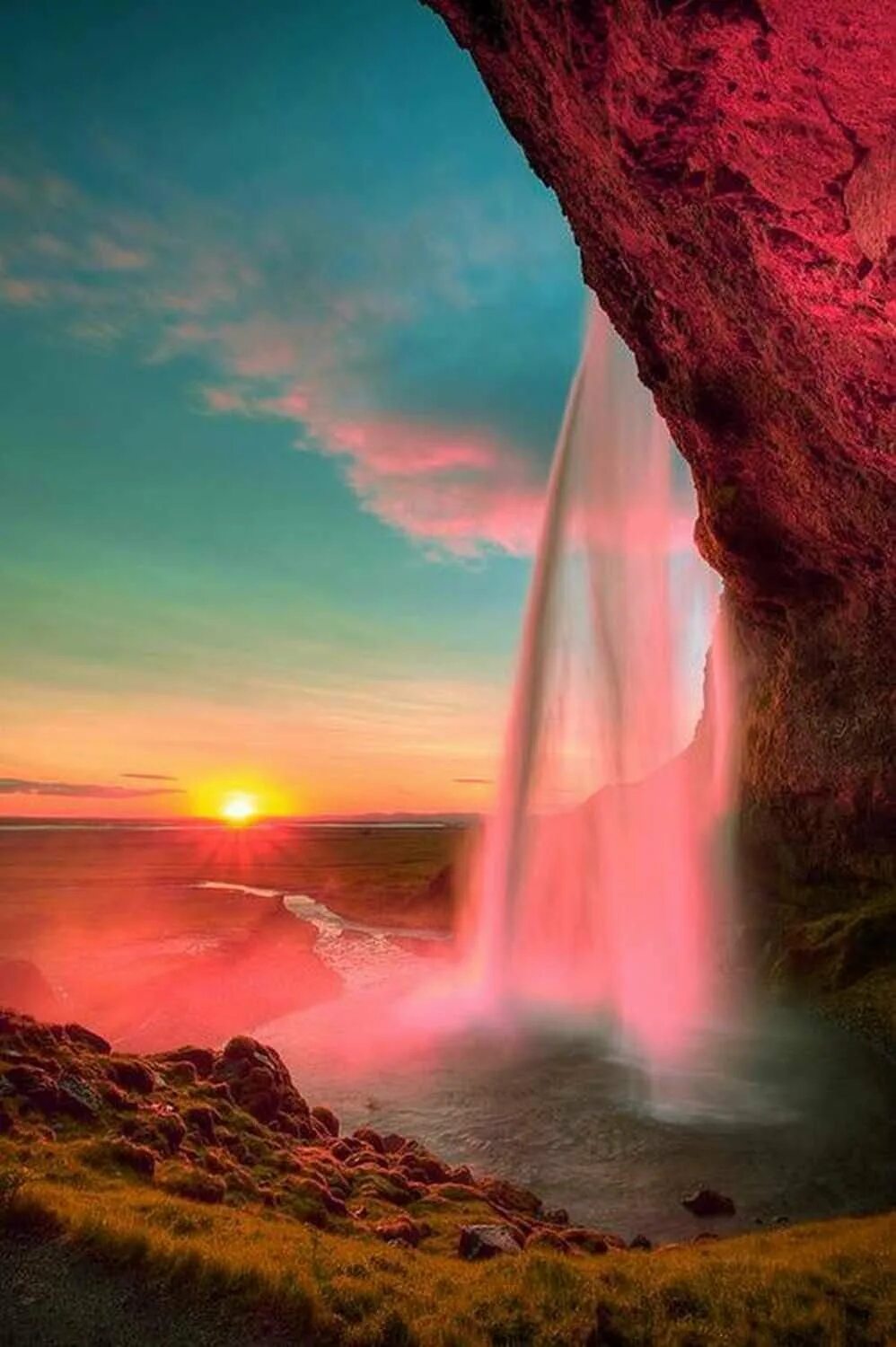 Включи самые красивые в мире. Сельяландсфосс Исландия. Водопад Сельяландсфосс. Водопад Сельяландсфосс, Исландия закат. Водопад Годафосс, Исландия.