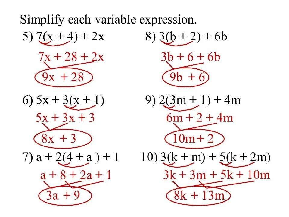 Use expressions. Simplifying expressions. expressions with variables. simplifying expressions with grouping symbols. distributive property of division.