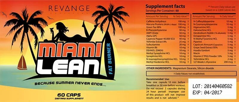 Жиросжигатель Майами. Майами Лин жиросжигатель. Revange Nutrition Miami Lean состав.