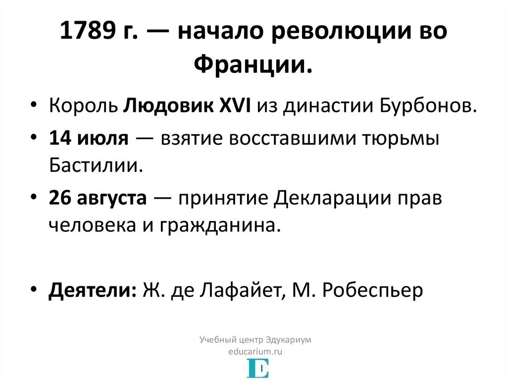 Начало революционных событий во франции