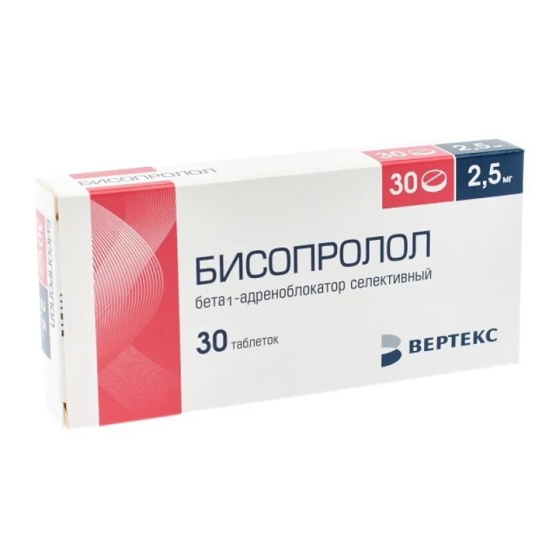 Можно ли принимать бисопролол и. Бисопролол таб. п.п.о. 2,5мг №30. бисопролол вертекс таб. п.п.о. 5мг №60. бисопролол 2.5 мг. бисопролол-вертекс таб.по плен. 10мг №60.