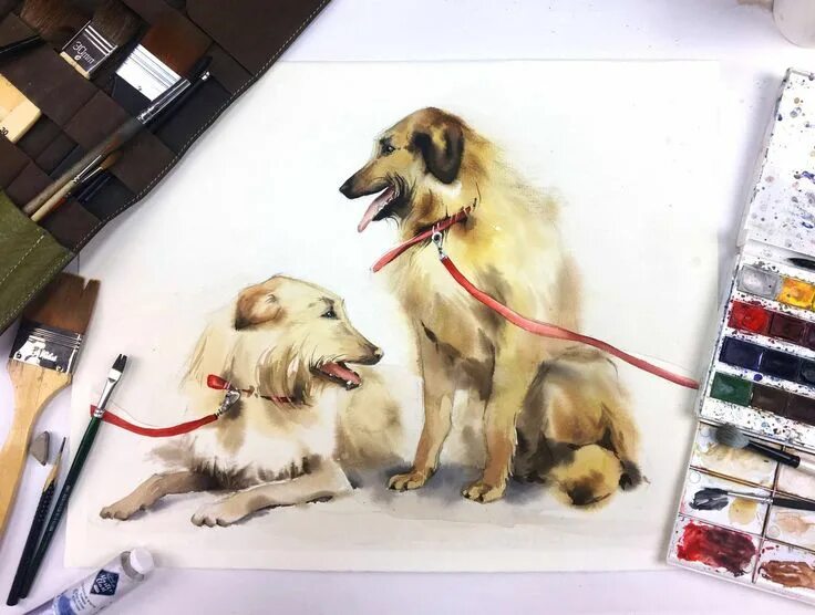 Художник рисующий собак. Собака акварелью.