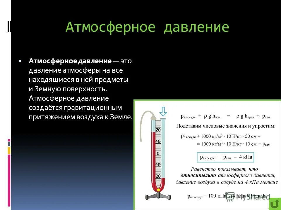 Давление атмосферы на поверхность