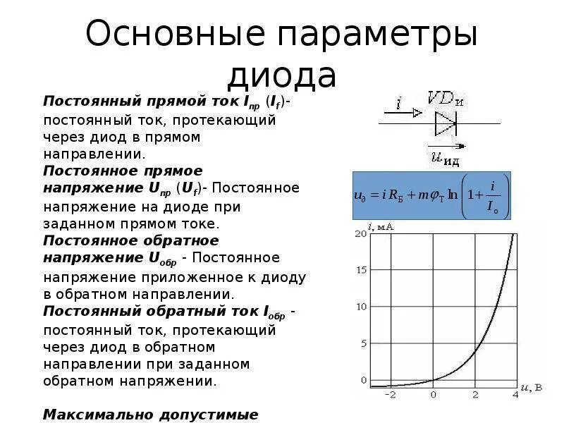 Определить параметры диода. Характеристики и параметры диодов. полупроводниковый диод основные параметры диода. основные параметры полупроводниковых диодов. основные свойства полупроводникового стабилитрона.