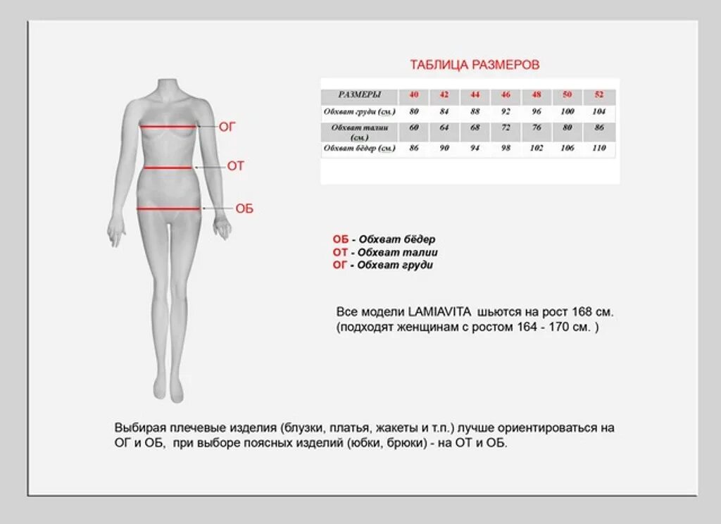 Модели таблица размеров