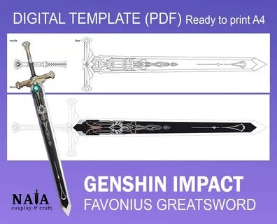 Genshin Impact Cosplay Prop Favonius Greatsword DIY Template Etsy.