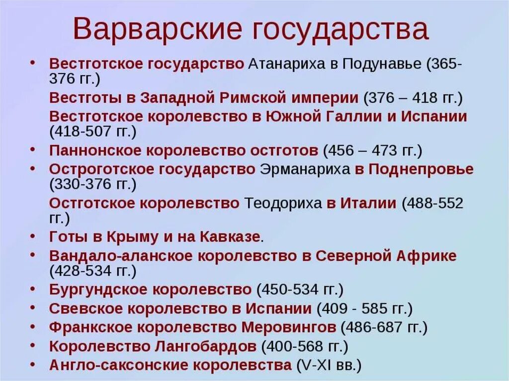 Варварские государства. Варварские государства таблица. Образование варварских государств. Образование первых варварских государств.