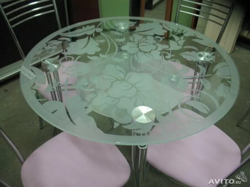 Стеклянный стол Византия 2. Стол "в1-1", д=900 стекло/хром рис.2. Стол круглый d900. Круглые столы с матовым стеклом. Купить стекло магнитогорск