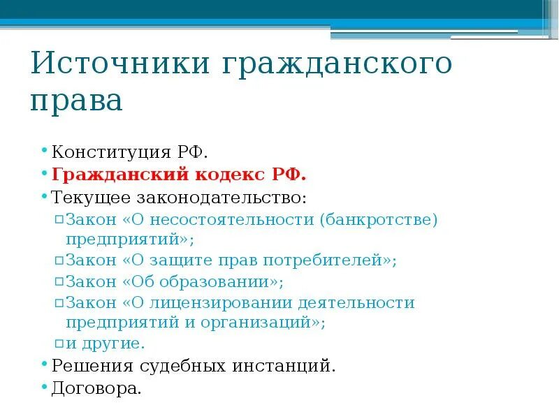 Источники гажнаскогоправа. Источники гражданского законодательства.