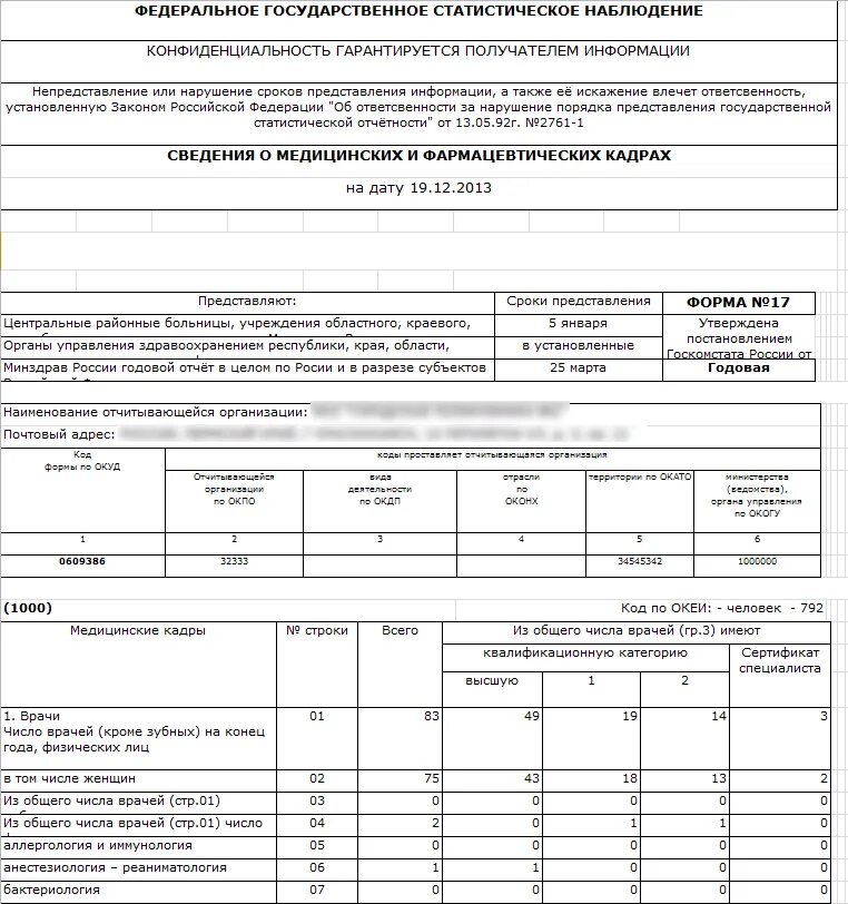 Образец формы 17. Форма 17 здравоохранения. Форма 17 отчетности. Форма 017/у. Форма 17 отчёт о медицинских кадрах.