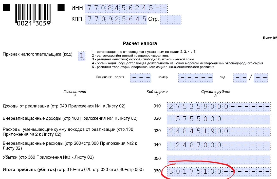Декларация по прибыли строка 400