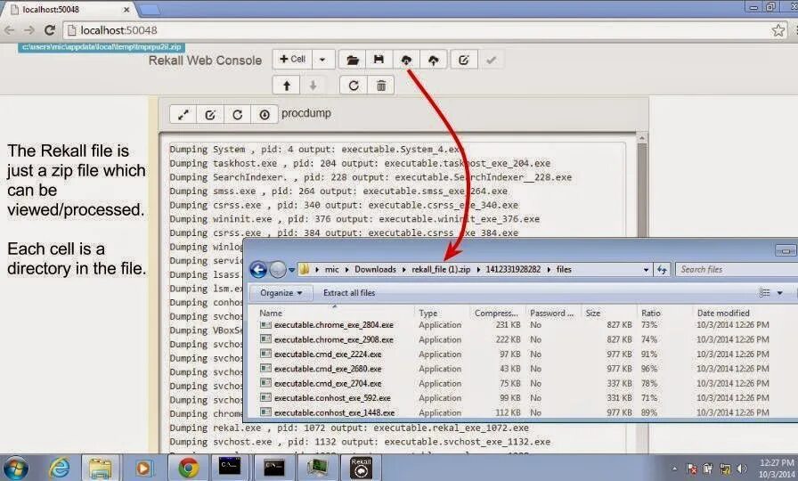 C execute exe. Rekall forensic. procdump. csrss.exe execute. framework mem.