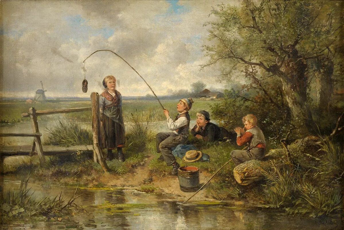 Ловля веки. Йохан Мари улов. Johan mari Henri ten Kate. Рыбалка живопись. Пейзаж с рыбаком.