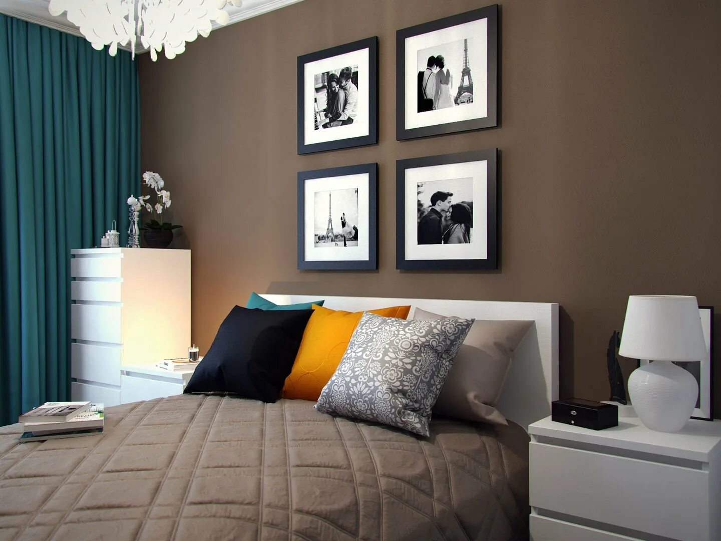 Сочетание цветов серого и коричневого. Спальня в коричневых тонах. Коричневые стены в спальне. Кофейные стены в спальне. Цветовые сочетания в интерьере спальни.