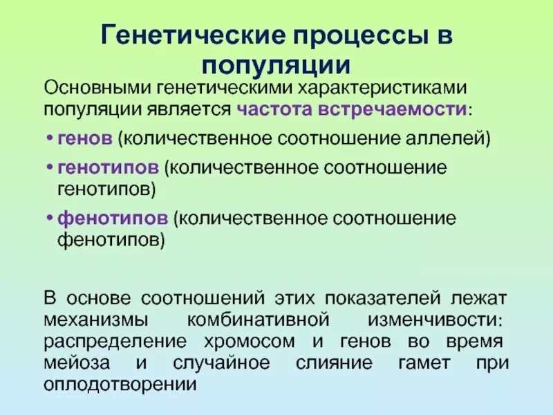 Генетические процессы популяции. Основные генетические характеристики популяций. Основные параметры популяции. Основные эволюционно-генетические характеристики популяции.