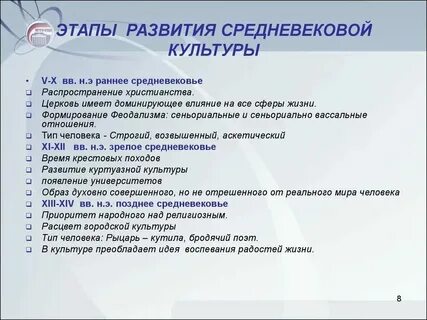 Этапы средневековой культуры