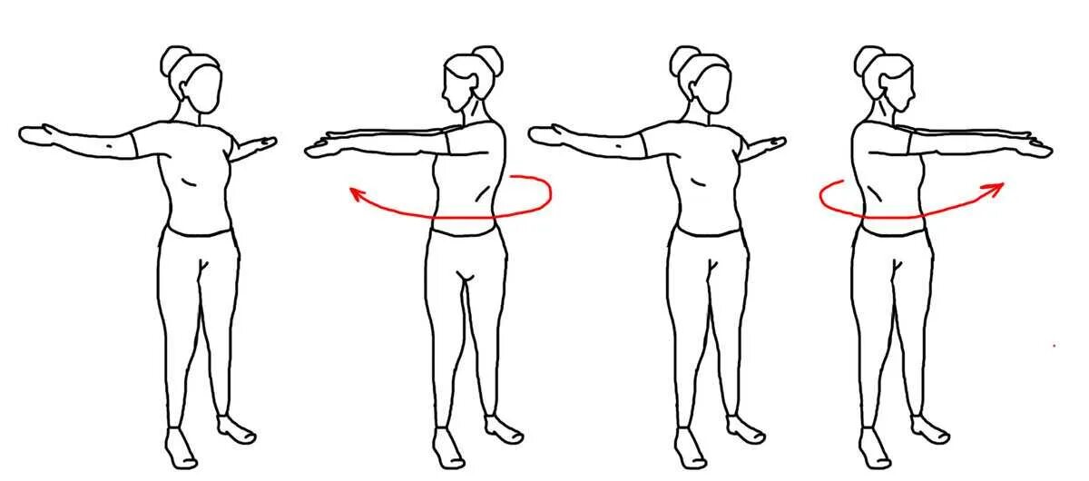 Шагайте плечом. Упражнения для спины стоя. Повороты туловища. Махи руками с поворотом туловища. Вращение туловища в стороны.